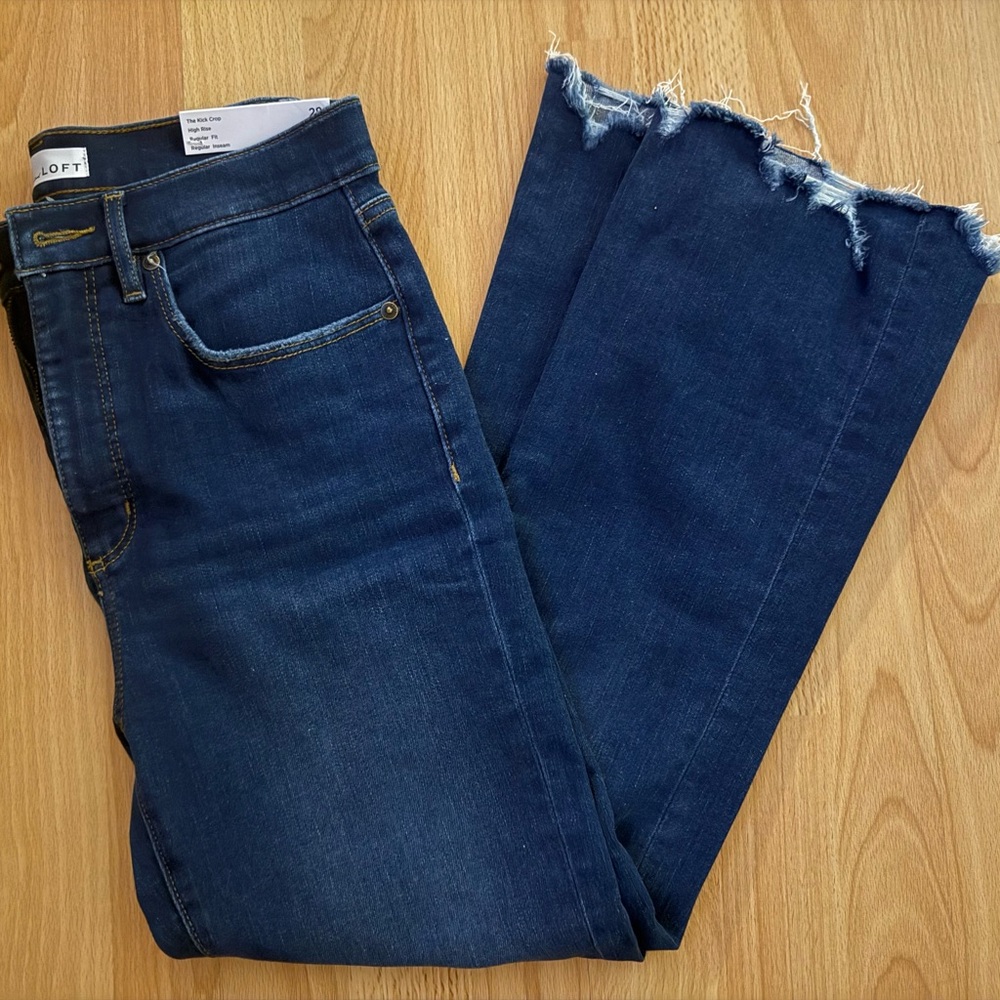 NWT LOFT Dark Blue Raw The Kick Flare Jeans